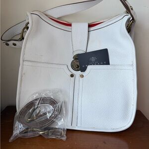 White Pebbled Leather Shoulder Bag with Front Pocket - Prix de Dressage- NEW